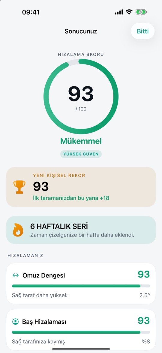 Hizalama Skoru ile sonuç ekranı